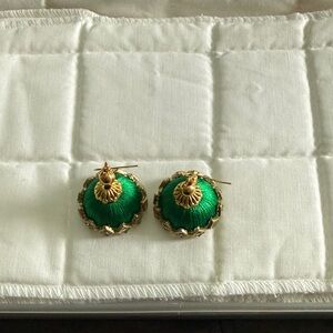 Elegant Green and Gold Jhumka Earrings
